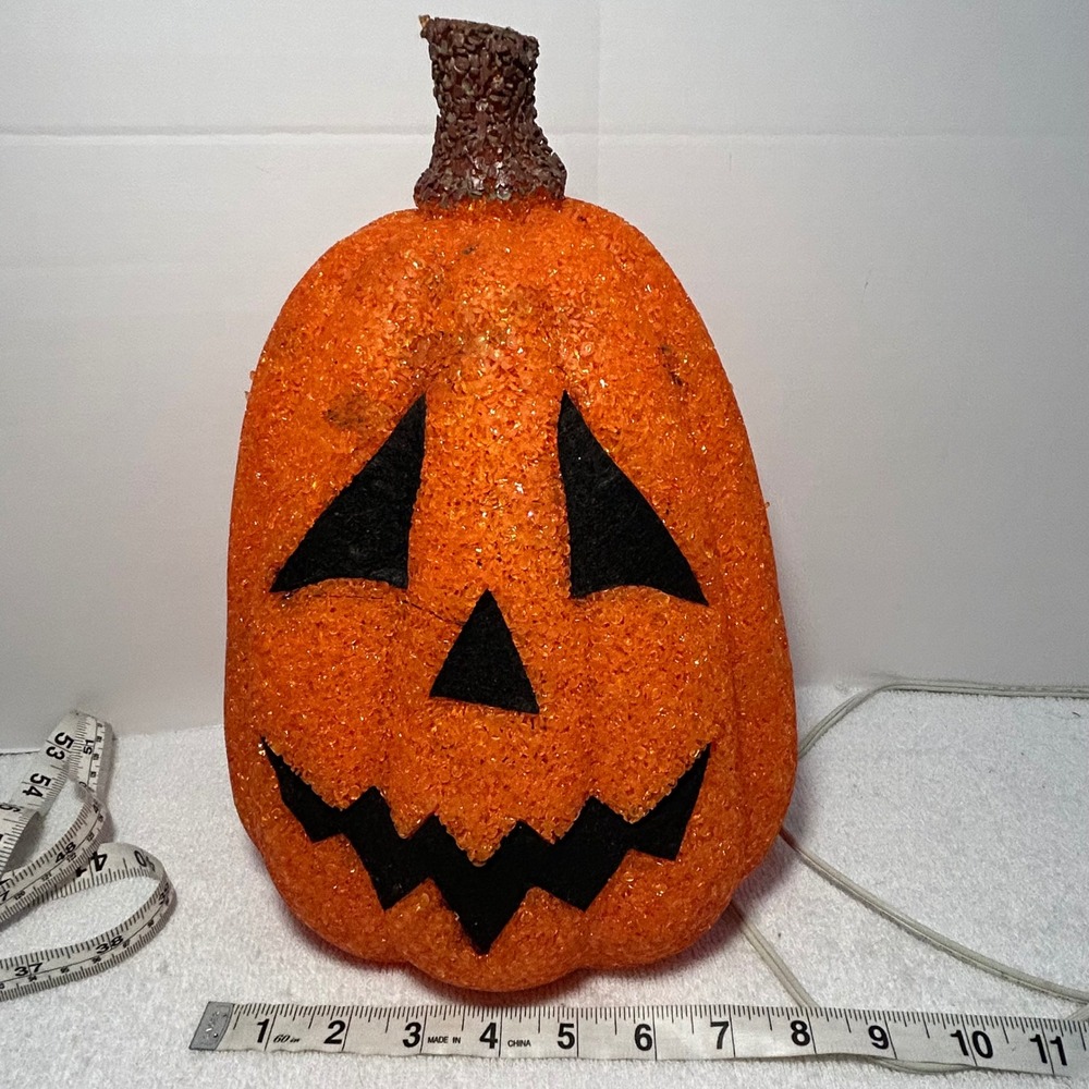 Vintage Kmart Halloween Melted Plastic Popcorn Pumpkin Jack-O-Lantern Light 12" - Picture 5 of 10